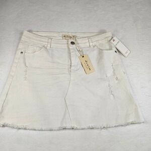 Denim by Ellison White Distressed Raw Hem Denim Mini Skirt Size L NWT
